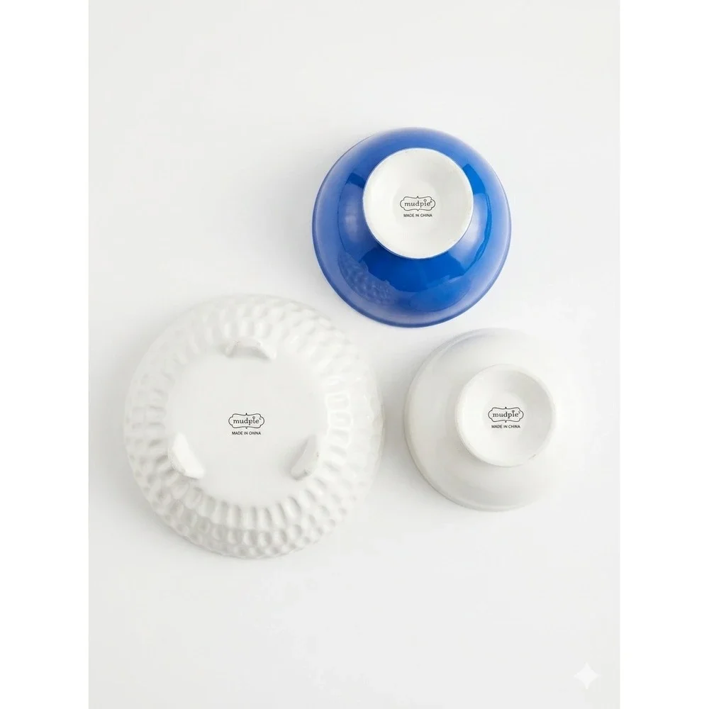 Mud Pie Ceramic Taco Night Dip Bowls Set of3 Salsa Guac Queso Blue White Retired